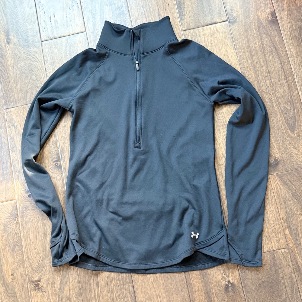 Under Armour ColdGear Pullover Women M Black Excellent Fitted Full Zip Mock Y2K